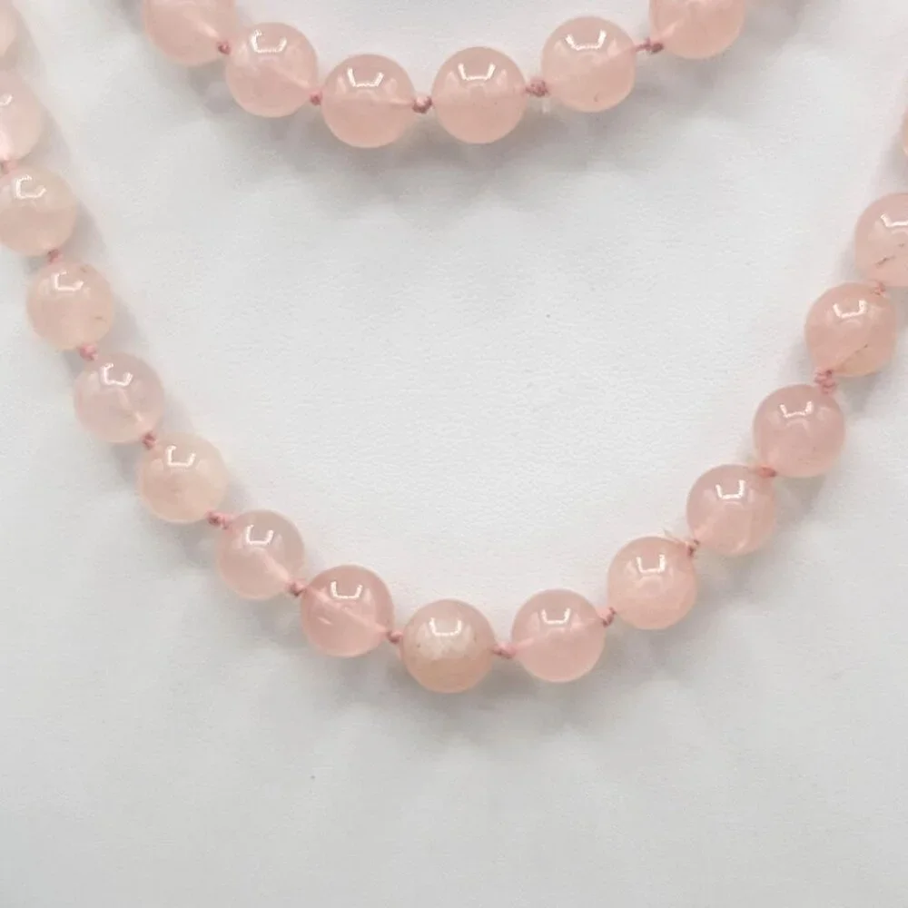Hand Knotted Pink Rose Quartz Beaded Necklace 10mm No clasp 28" Length - Picture 2 of 6